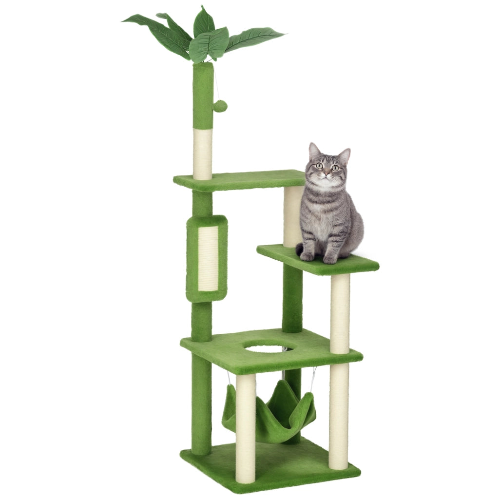 Tiragraffi per Gatti con Amaca e Pallina ¨C Xylo ¨C Sisal, 49x49x142cm, Verde