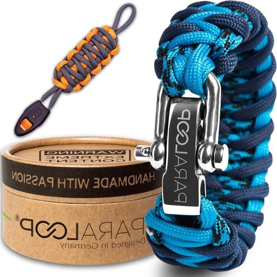 Armband in Paracord con fischietto di segnalazione - Armband a mano intrecciata per uomini - Scatola di regalo - Varie colorazioni - Chiusura in acciaio inossidabile - Armbandi per uomini