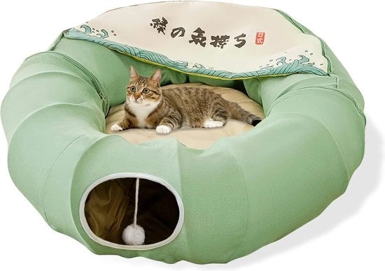 Tunnel e letto per gatti per interni con krabbal, design pieghevole, casa per gatti verde
