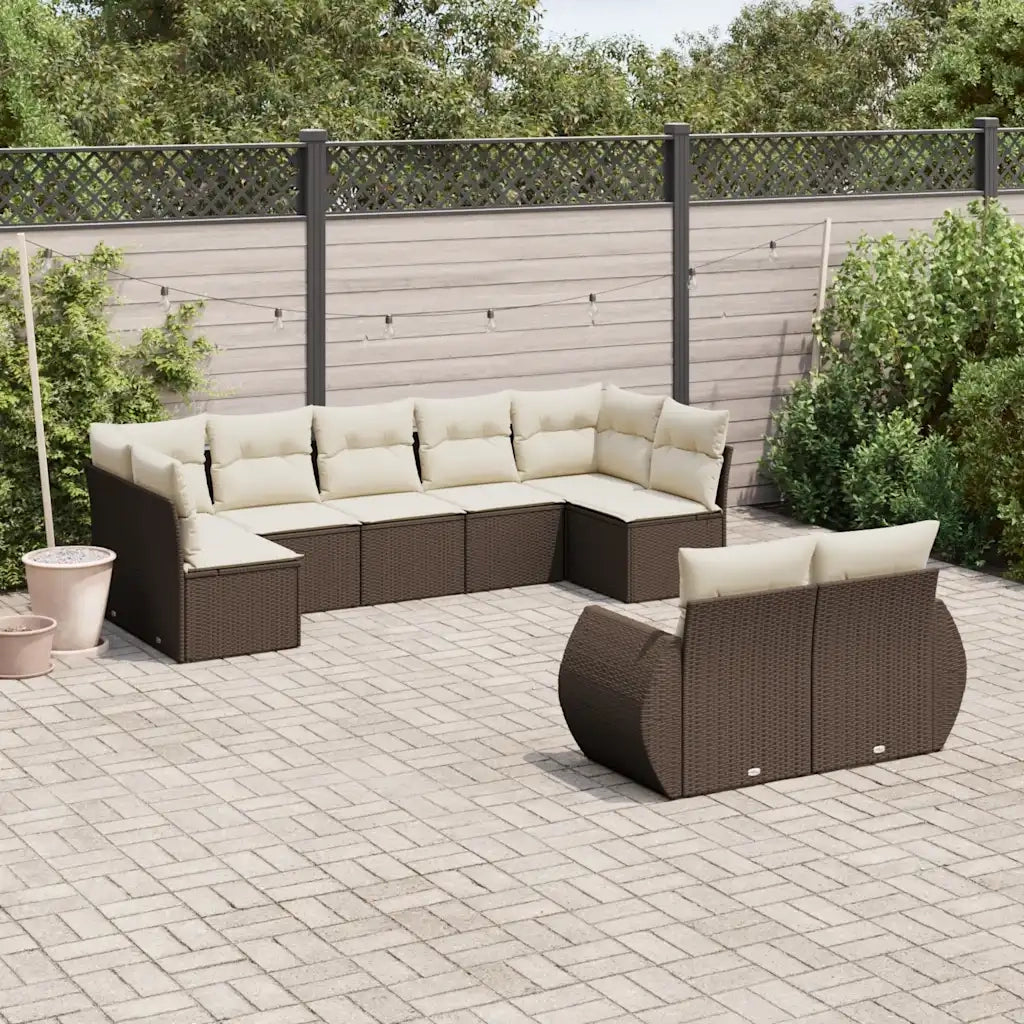 Set Divani da Giardino 9pz con Cuscini Marrone in Polyrattan 3221822