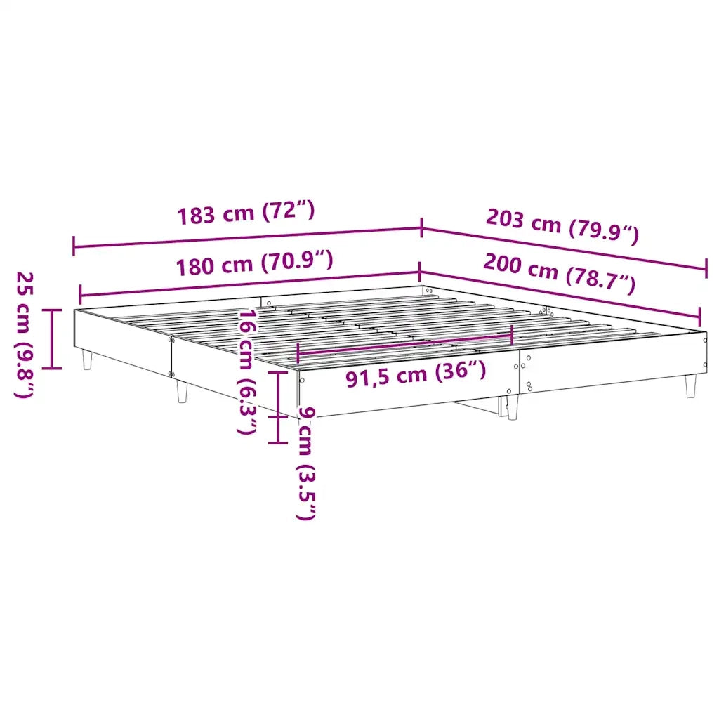 Letto matrimoniale | Letto per adulti | Giroletto senza Materasso Legno Antico 180x200 cm in Truciolato
