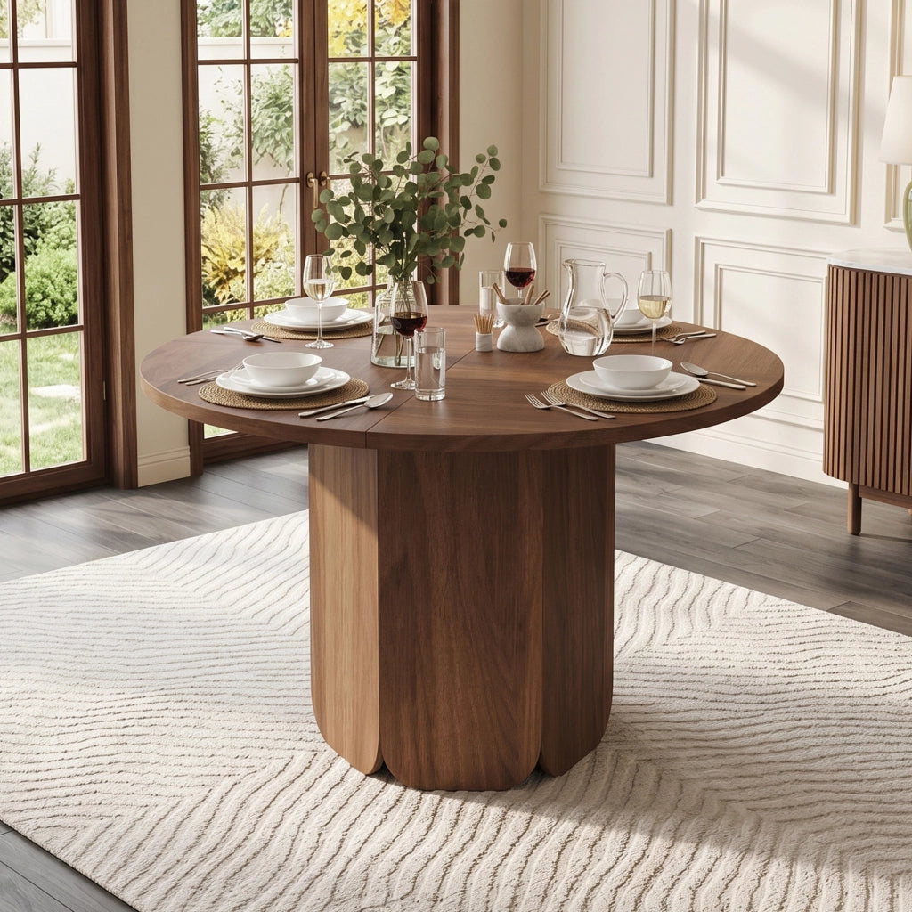 Tavolo da pranzo rotondo, 120 x 120 x 75 cm, per 4-6 persone, stile minimalista, color noce