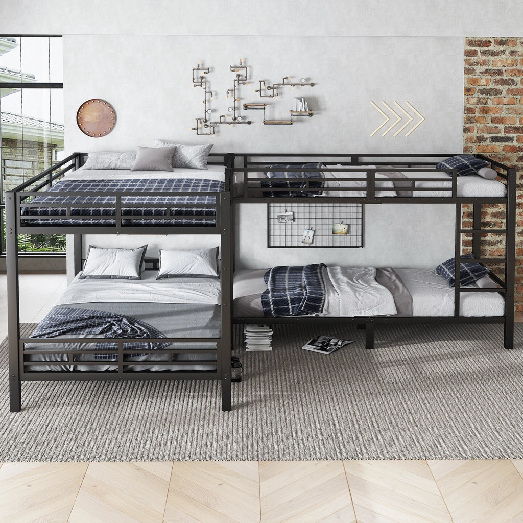 Letto a castello 90×200 cm e 140×200 cm; zona doppia a sinistra e singola a destra; scala a 3 gradini; senza materasso; in metallo nero