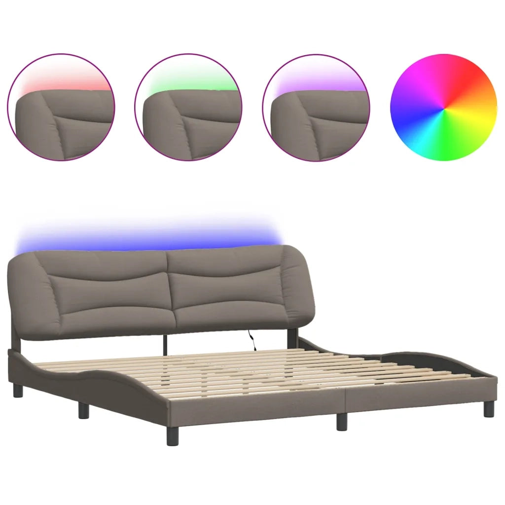 Giroletto con LED senza Materasso Hvar Tortora 200x200 cm in Tessuto 3213729