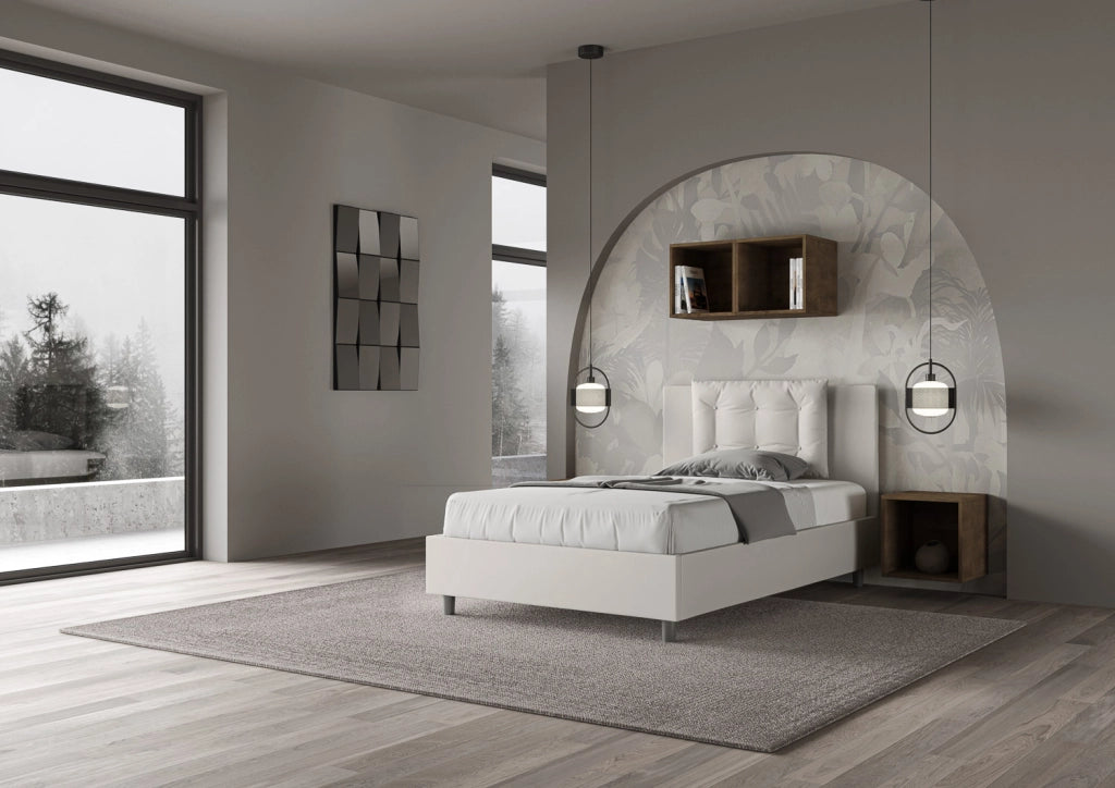 BS COM Letto una piazza e mezza con rete imbottito 120x190 similpelle bianco