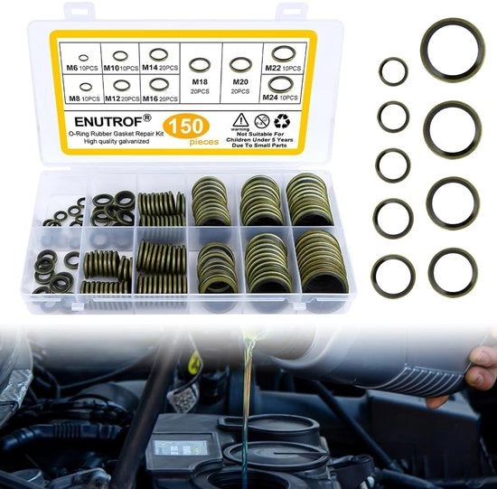 Kit di sigillatura per scarico olio - 150-set di anelli O - Lipiduro idraulico in gomma - Kit di sigillatura - Per connessione di scarico - Adatto per uso automobilistico