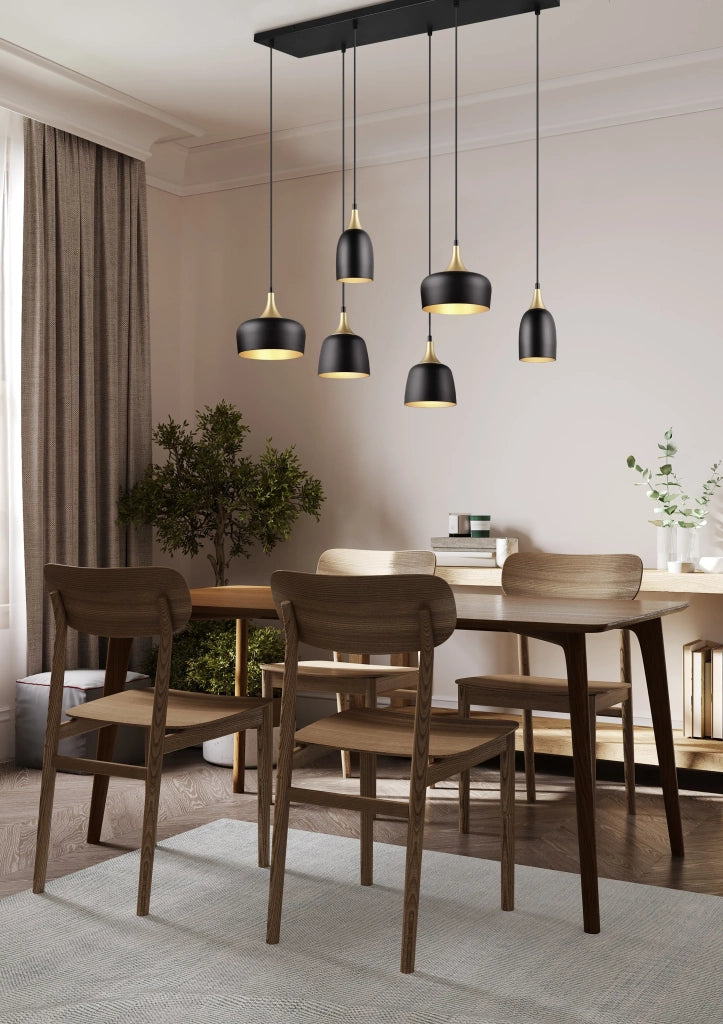 Lampada a sospensione 6 diffusori Chiraz nero e oro