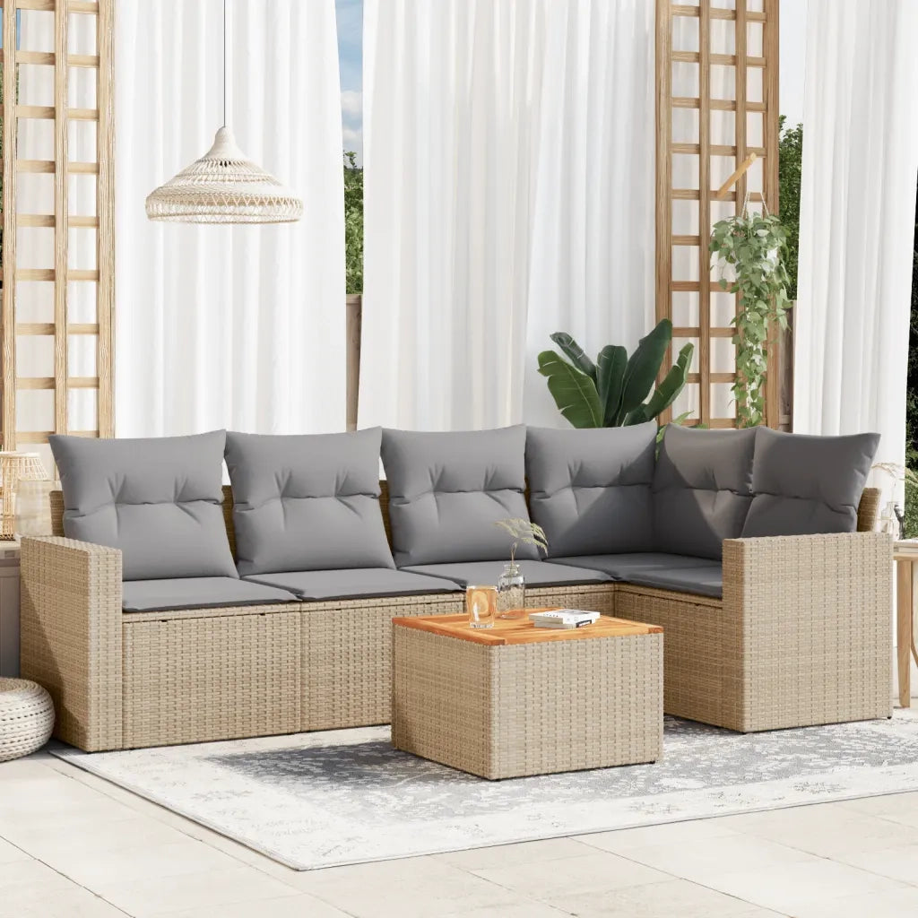 Set Divano da Giardino 6 pz con Cuscini Beige Misto Polyrattan 3256444