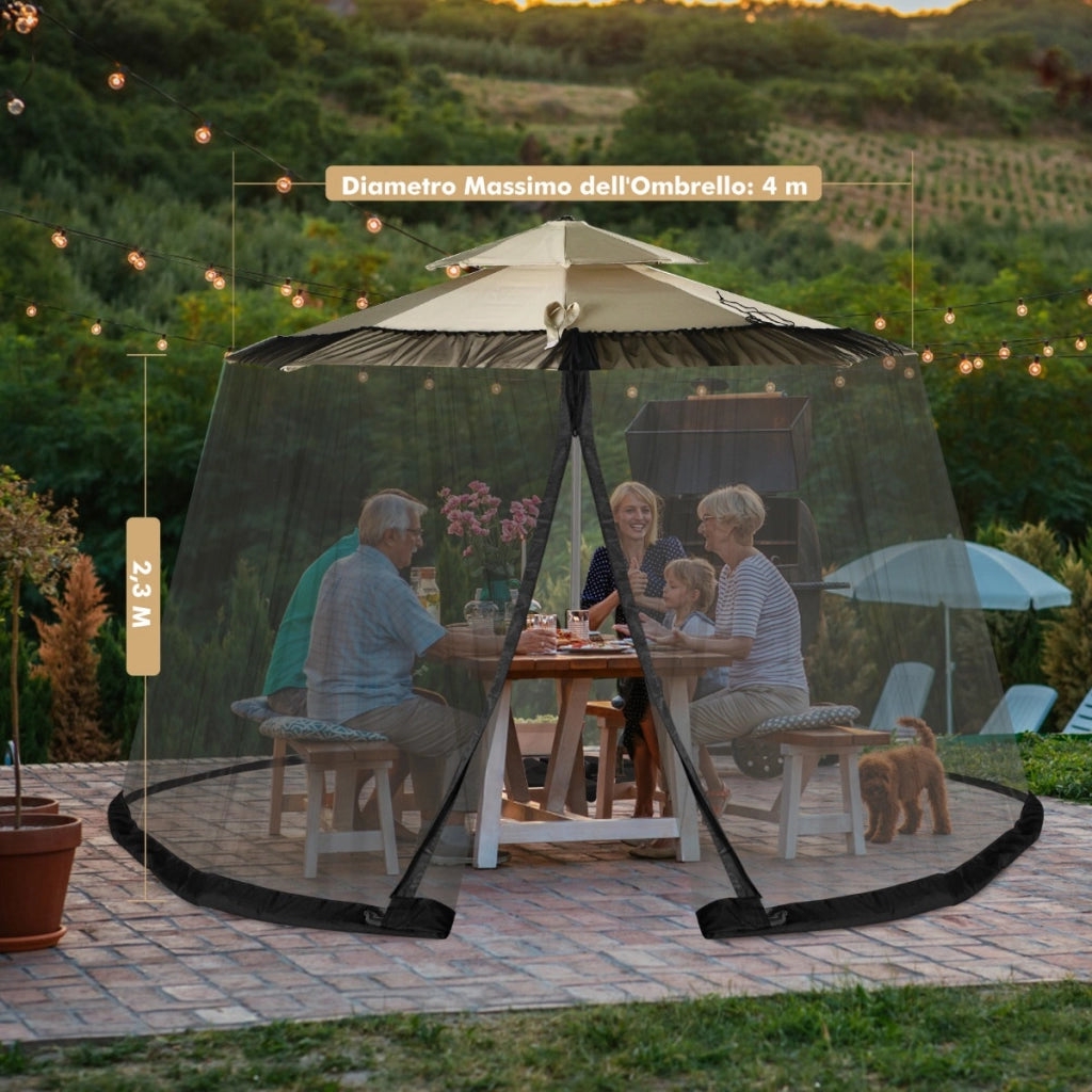 Zanzariera per ombrellone con 2 porte a doppia cerniera, Rete per ombrellone da patio con base riempibile Nero-Ombrelloni e accessori