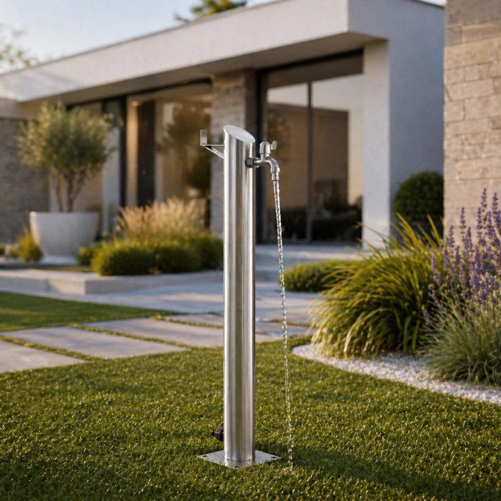 Fontana da giardino a colonna esterno tiglio acciaio inox spazzolato h 95 cm *** confezione 1