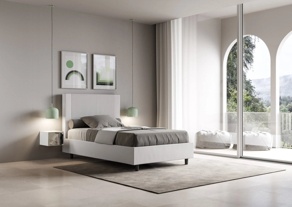 Letto Matrimoniale 160x210 cm con Rete e Contenitore Goya Bianco