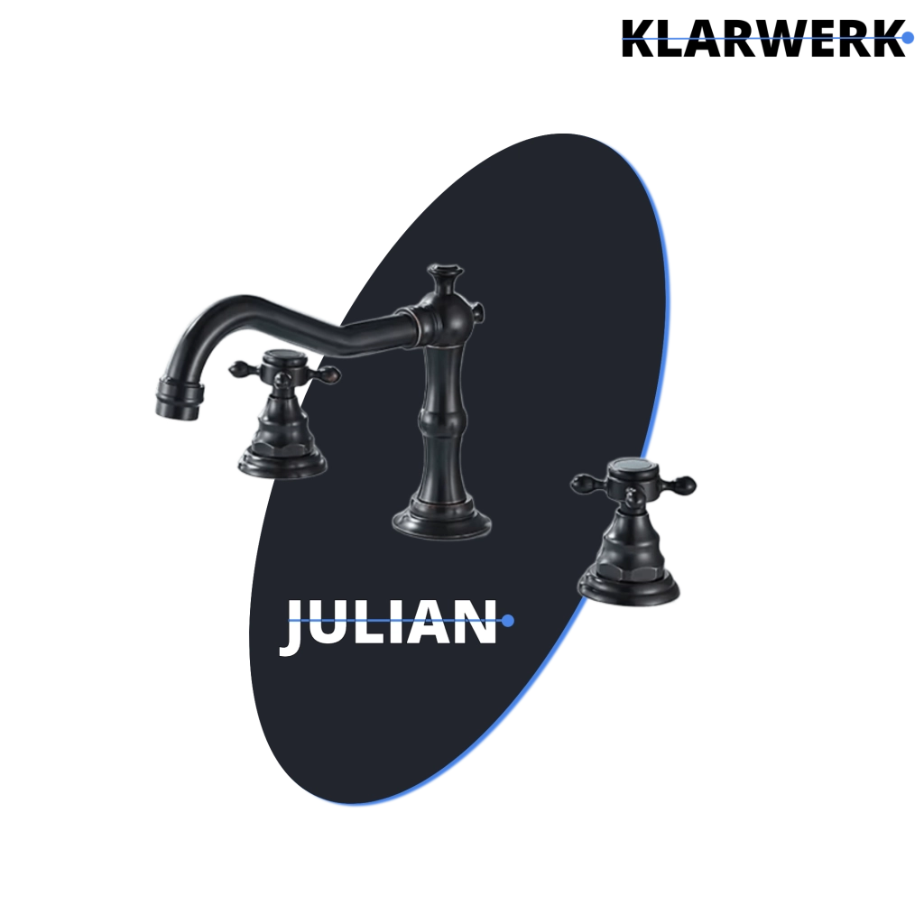 JULIAN | Rubinetto da bagno vintage a 3 fori nero  in acciaio inossidabile retrò premium | Antico miscelatore 2 maniglie per ristorazione alberghiera