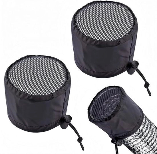 Copertura di ventilazione per tende di crescita - Rete a maglia nera - Filtro per canale - Adatto per ventilatore di aspirazione - Nero - 2 pezzi - (8 pollici)