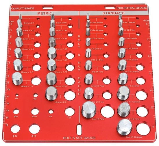 Misuratore di Diametro di Filo in Lega di Alluminio - Controllo con Chiave o Dado - 34 Fori - Formato Standard in Polliche/Metri - Identificazione Rapida - Misuratore di Diametro di Chiave e Dado - Misuratore di Diametro di Chiave e Dado con 34 Fori