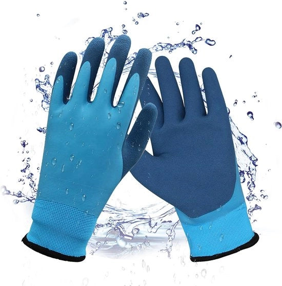 Manopole per lavoro invernali impermeabili termo-isolanti - rivestimento antiscivolo a base di lattice - manopole per montaggio manopole per giardinaggio - clima freddo neve auto blu .