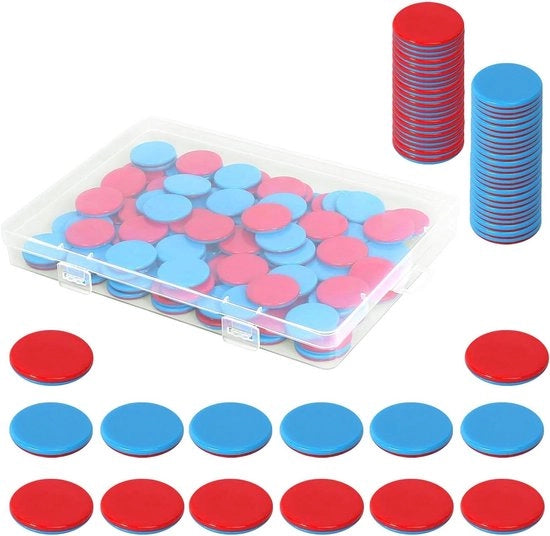 Aiuto alla matematica di base per scuola primaria - 100 pezzi di cartellini rossi blu in plastica con dispositivo di calcolo e scatola di conservazione