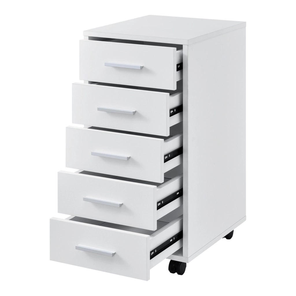 Cassettiera a Ruote Comodino con 5 Cassetti 63 x 33 x 38 cm - Bianco [en.casa]