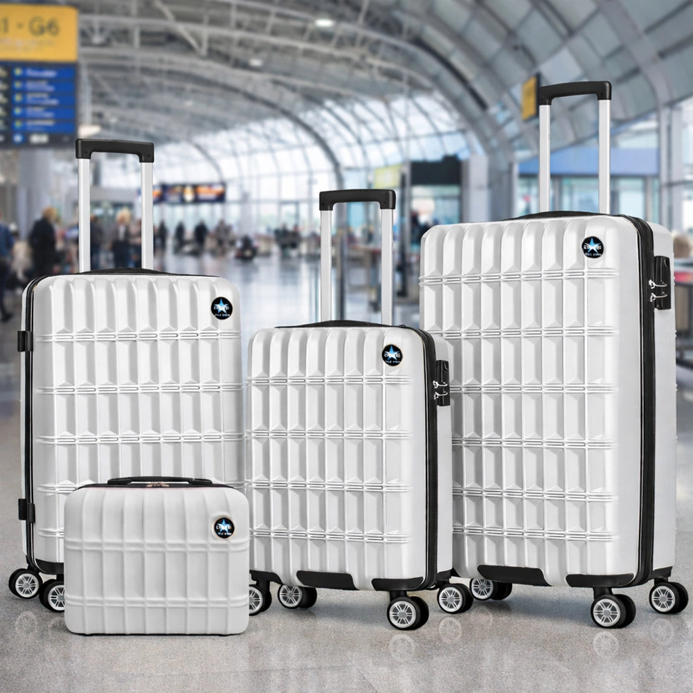 Set 3+1 Valigie Rigide e Beauty Case da Viaggio Rivestimento Resistente e Ruote Easy Roll Bianco