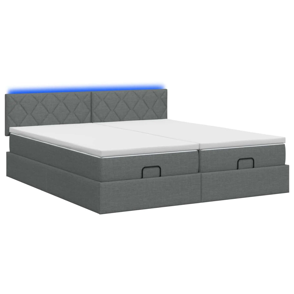 Letto Ottomano con Materasso e LED Grigio Scuro 160 x 200 cm 3457288