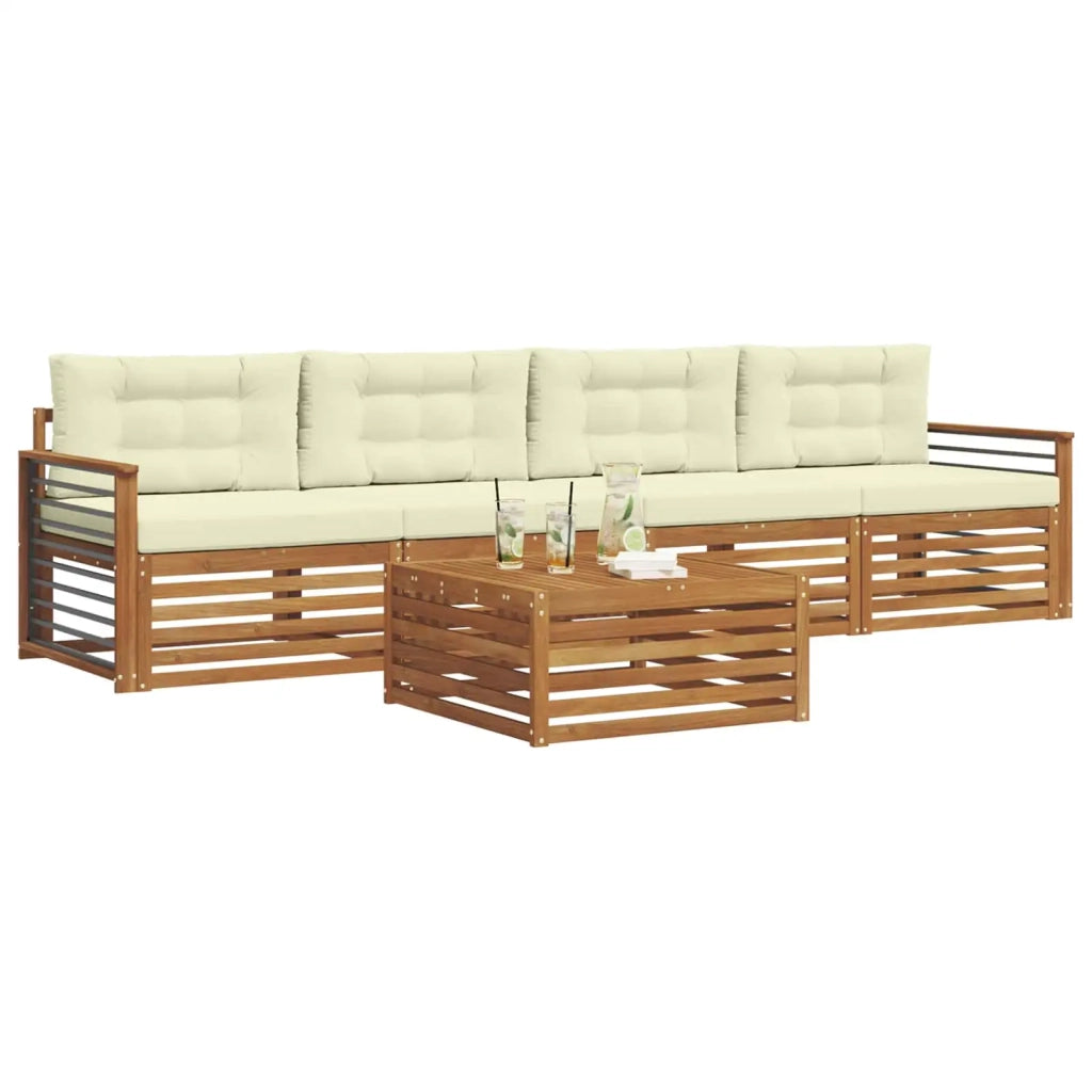 Set di divani da esterno con cuscino 5 pcs Naturale e Crema 3372990