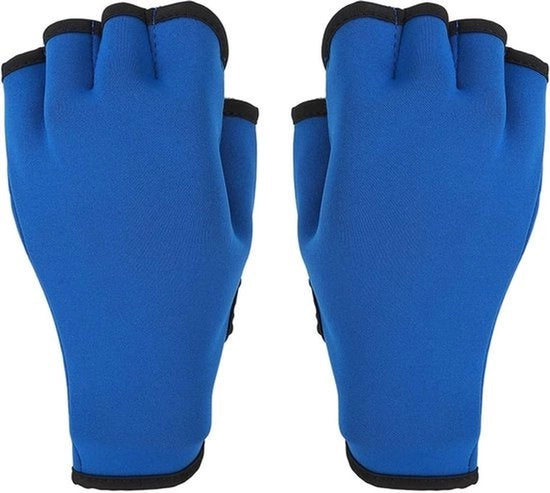 Manubri per nuoto - Neoprene - Cintura regolabile - Protezione per le mani - Addestramento alla resistenza idrostatica - Senza dita - Esercizio - Blu - Adatto per il nuoto - Unisex