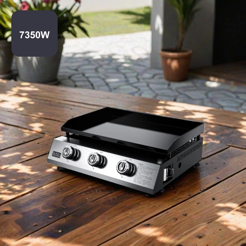 Black + decker bxop7350e plancha piastra a gas 3 bruciatori, piastra in acciaio smaltato, piedini regolabili