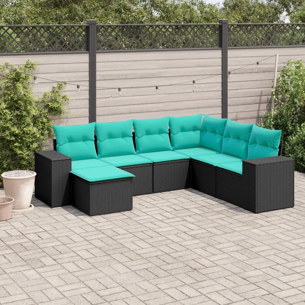 Set Divani da Giardino 7 pz con Cuscini Nero in Polyrattan 3222896