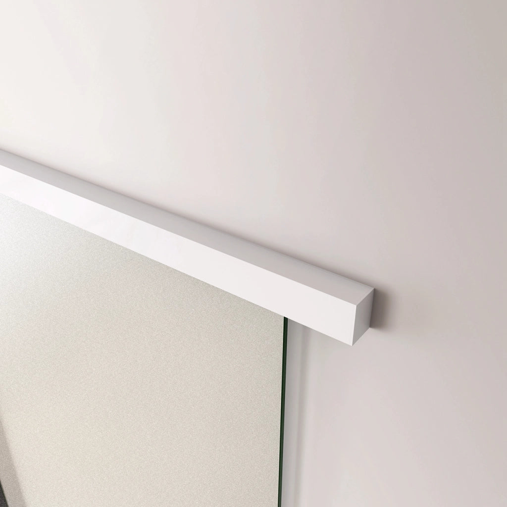 95x225 cm Porta Scorrevole in Vetro da 8 mm Temperato Opaco con Pellicola Anti-frantumi con Binario in Alluminio Bianco Verniciato