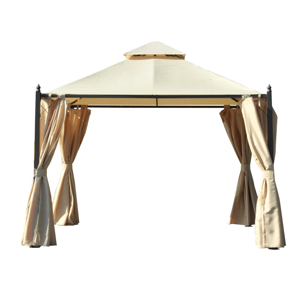 EasyComfort Gazebo da Giardino 3 x 3m con 4 Tende Laterali e Doppio Tetto Beige