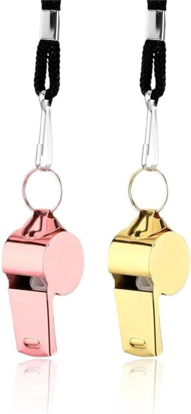 Flauto del direttore di gara - Accessorio sportivo - Acciaio inossidabile - Corda di cinturazione - Scuola - Educazione sportiva - Sport scolastico - Addestramento cani - 2 pezzi con corda di cinturazione - RVS - 2 pezzi con cinturino di trasporto - RVS