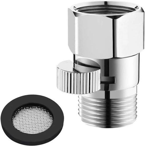 Adattatore per docce con regolatore di flusso d'acqua, valvola di controllo e chiusura per getti doccia e docce a mano.