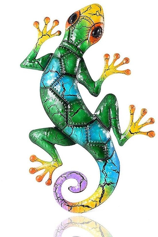 Statua di Gecko in Ceramica a Mano - Decorazione per Giardino all'Aperto - Decorazione per Muro - Statue di Giardino Colorate - Resistente alla Ruggine - Dimensioni 43x27x3 CM