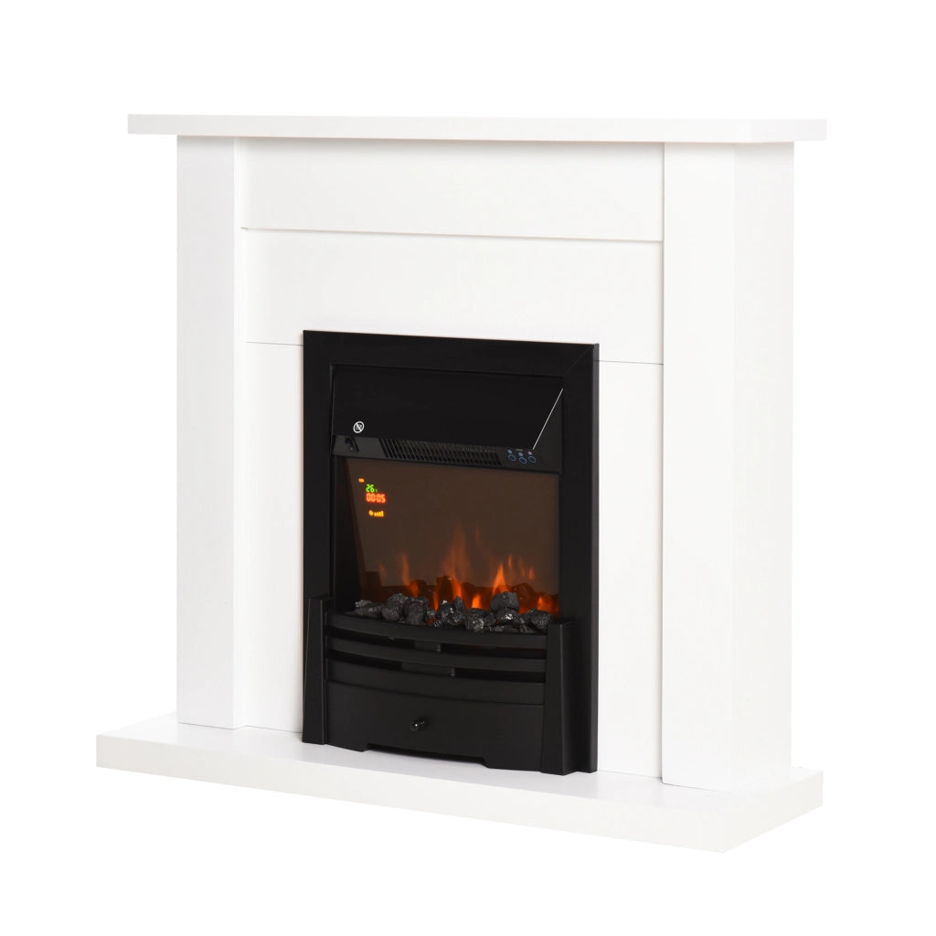 EasyComfort Camino Elettrico 1000W e 2000W, Effetto Fiamma con LED a 5 Livelli, Caminetto Elettrico con Telecomando, Timer, Protezione da Surriscaldamento, Termostato, 102x30x95cm, Bianco