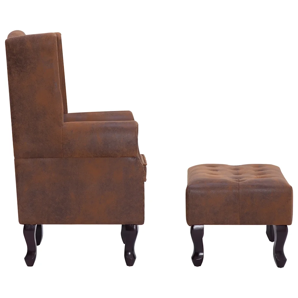 Poltrona Chesterfield Poggiapiedi Marrone Ecopelle Scamosciata 281277