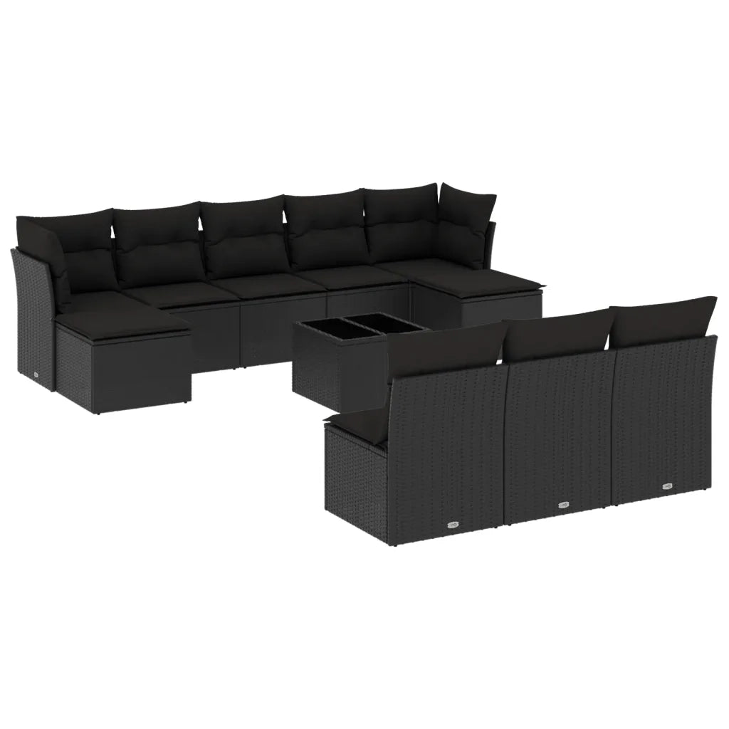 Set Divani da Giardino 11 pz con Cuscini in Polyrattan Nero 3218295