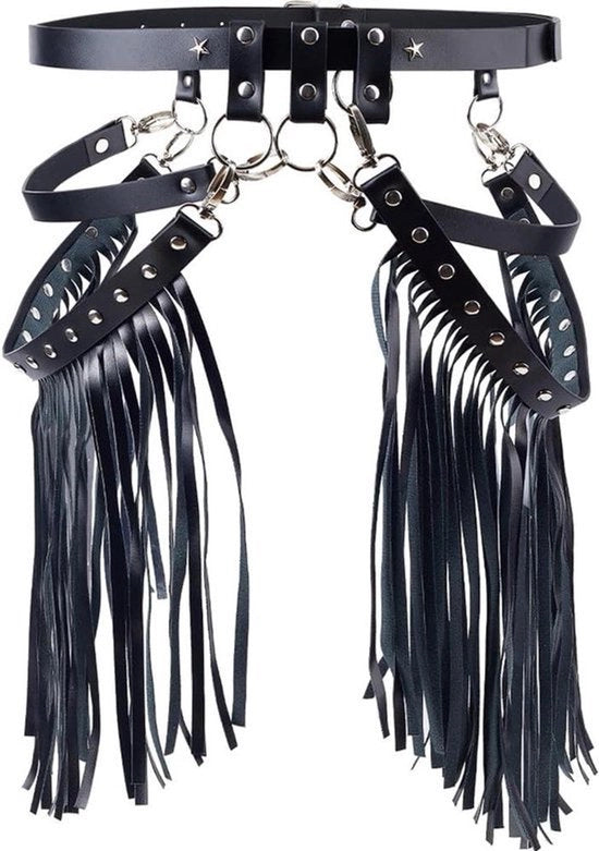 Tailleur conico in pelle PU vintage - punk - frange larga e lunga - moda - regolabile - gonna per donna - tailleur per Halloween - festa - ballo - cosplay - costume - abbigliamento da costume.