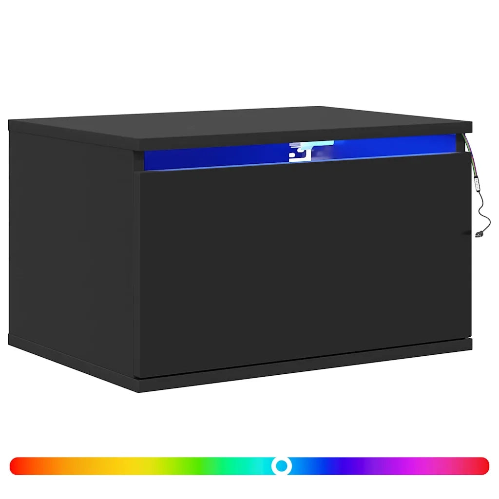 Comodino a Parete con Luci LED Nero 836828