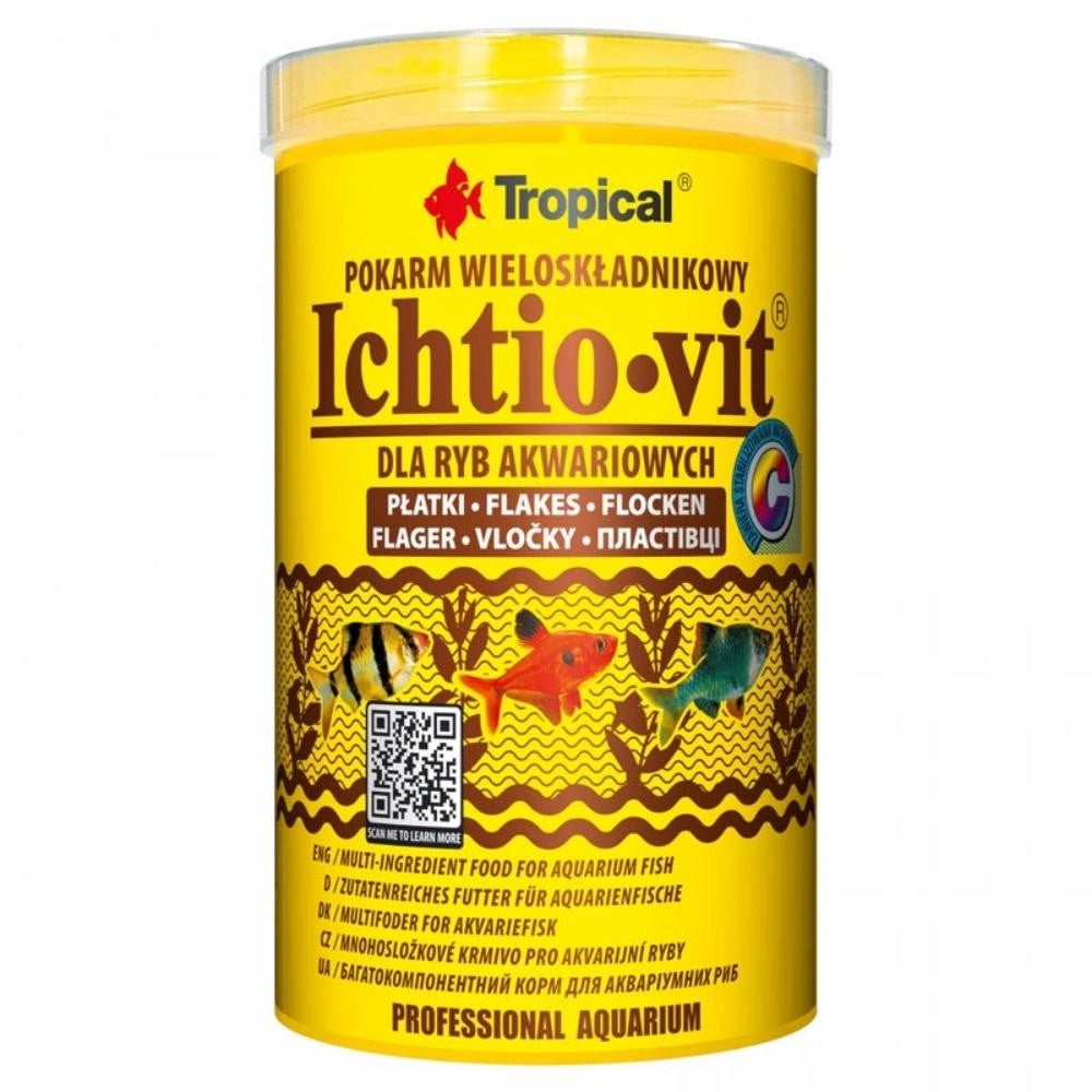 Tropical Ichtio-vit Flakes - mangime di base in scaglie, ricco di ingredienti Formato: 1000 ml
