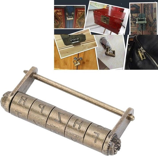 Hanghilo combinato per casse in legno e scatole da gioielli con decorazione a bronzo e codice a lettere retro messing