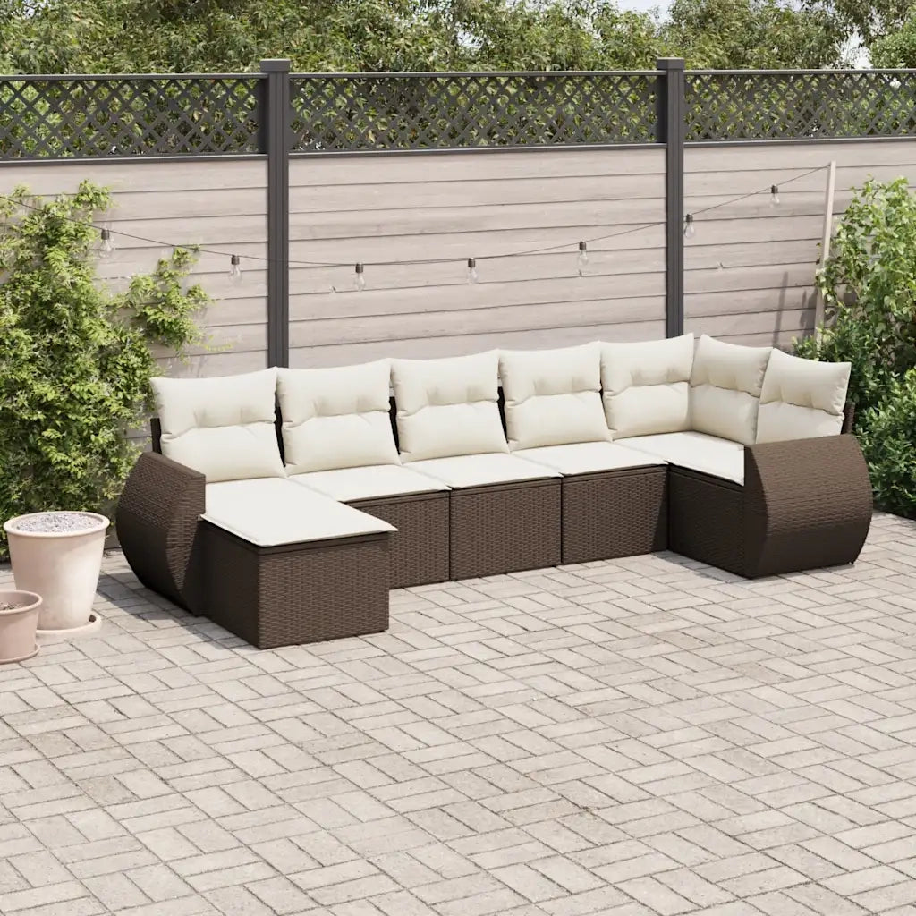 Set Divani da Giardino 7 pz con Cuscini Marrone in Polyrattan 3221682
