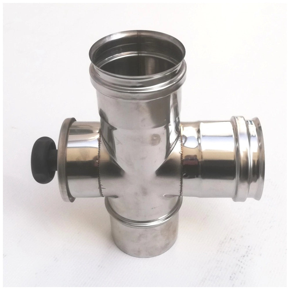 Raccordo a t da 80mm in acciaio inox croce con ispezione 5 decimi aisi 304
