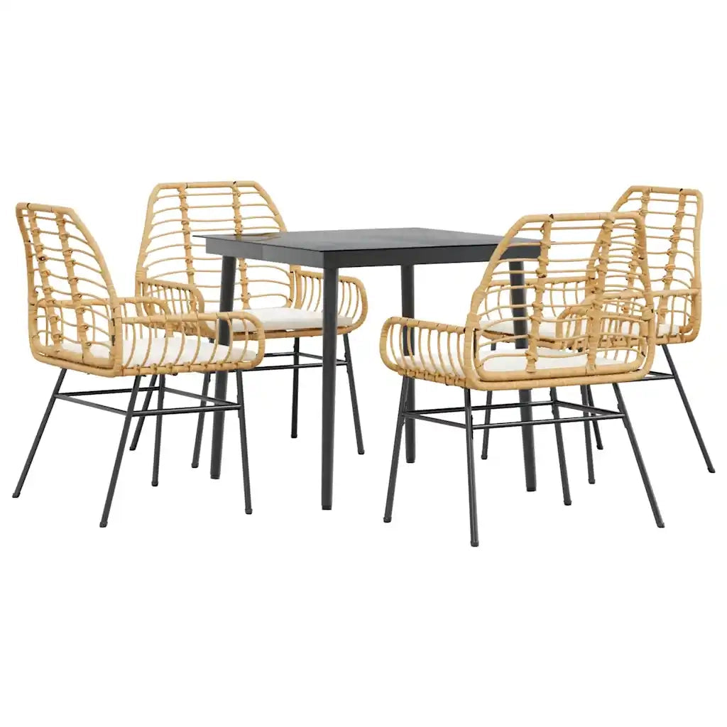 Set da Pranzo da Giardino 5pz con Cuscini Polyrattan Vetro 3334458