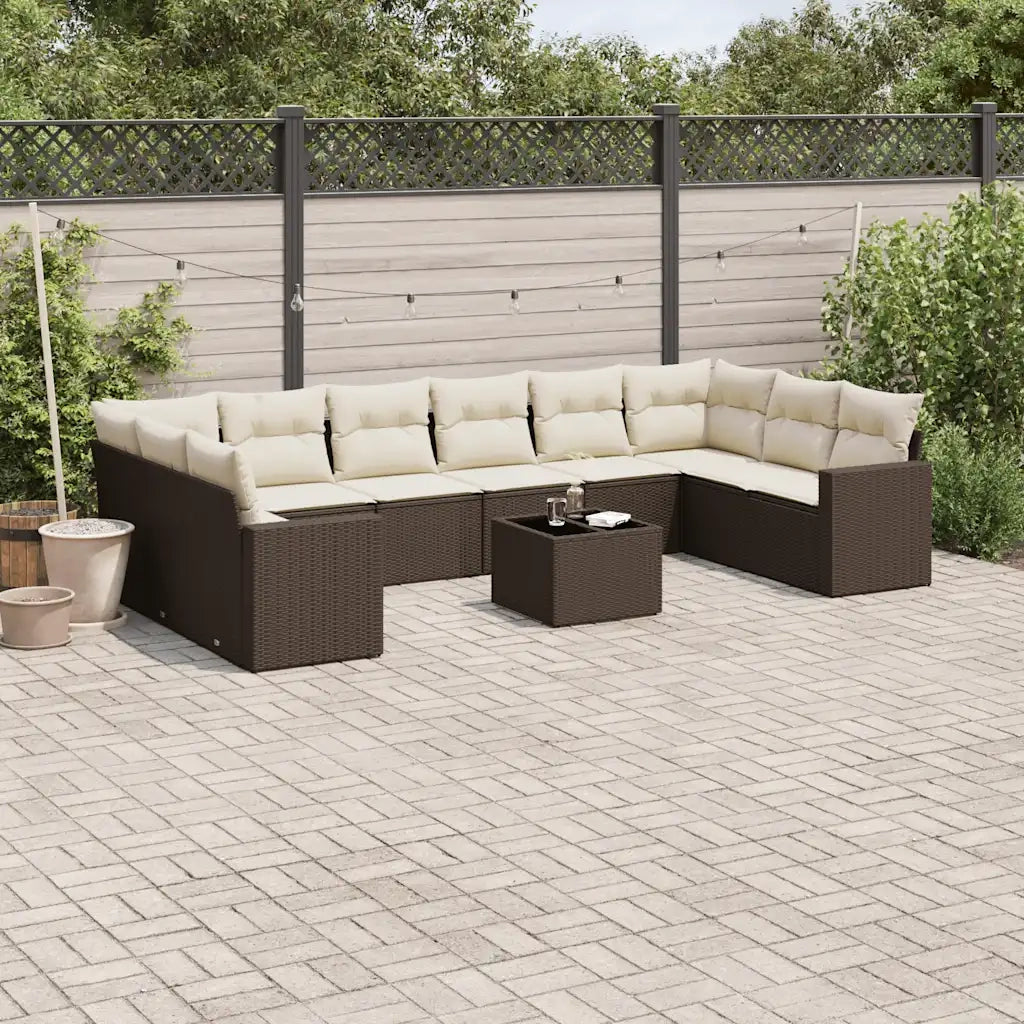 Set Divani da Giardino 11 pz con Cuscini Polyrattan Marrone 3251820