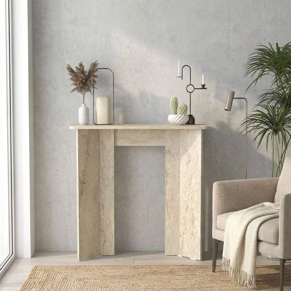 Consolle ingresso Mara Travertino con Gambe Geometriche – Design Moderno