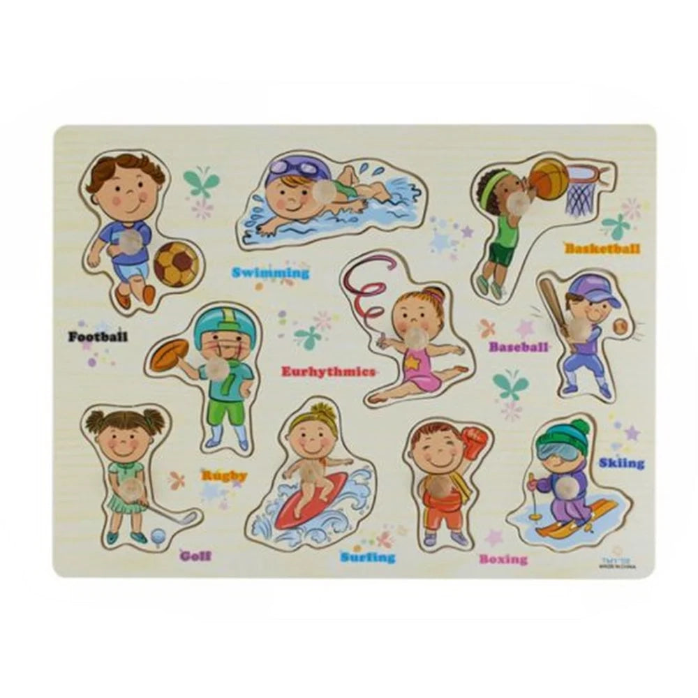Trade Shop - Puzzle A Incastro Tema Persone Sport Gioco Educativo In Legno Per Bambini Con Pomelli 07540 -