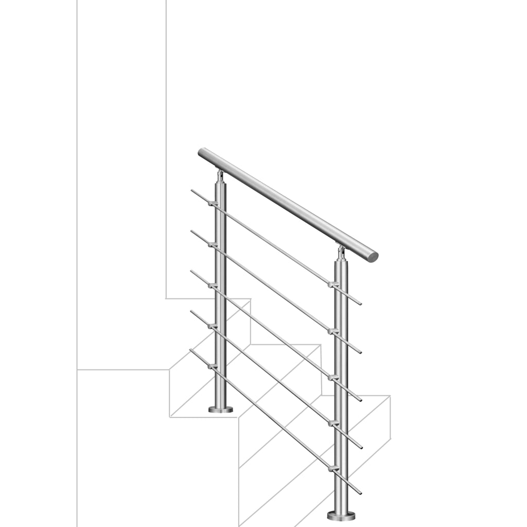 Balaustra Corrimano Ringhiera in acciaio inox 304 spazzolato 100x106cm per interni ed esterni 5 barre trasversali