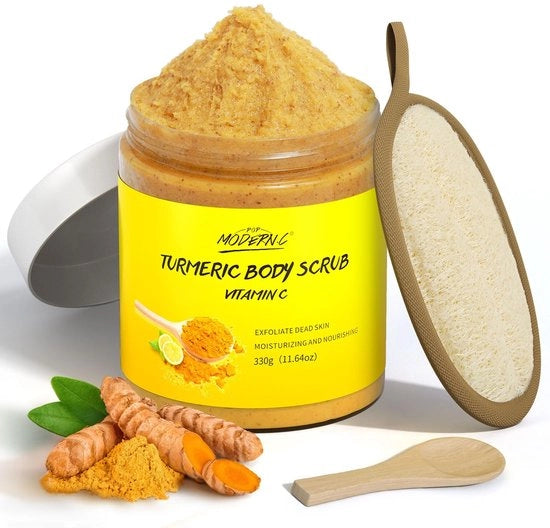 Scrub Corpo Esfoliante - Rimuove Imperfezioni Cutanee - Elimina Macchie Oscuri - Cura della Pelle - Con Loofah - Pelle Radiante - Scrub Corporale