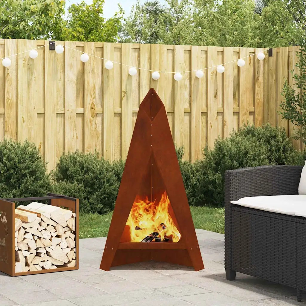 Focolare-Stufa-Camino Marrone 58 x 40 x 100 cm acciaio corten