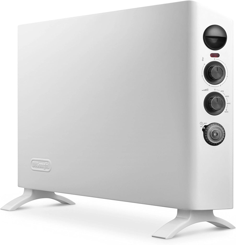 De'longhi hsx3320fts slim style termoconvettore elettrico, silenzioso, 3 livelli di potenza, manopola intuitiva, timer 24h, per ambienti fino a 60m³, ventola aggiuntiva, funzione antigelo, bianco