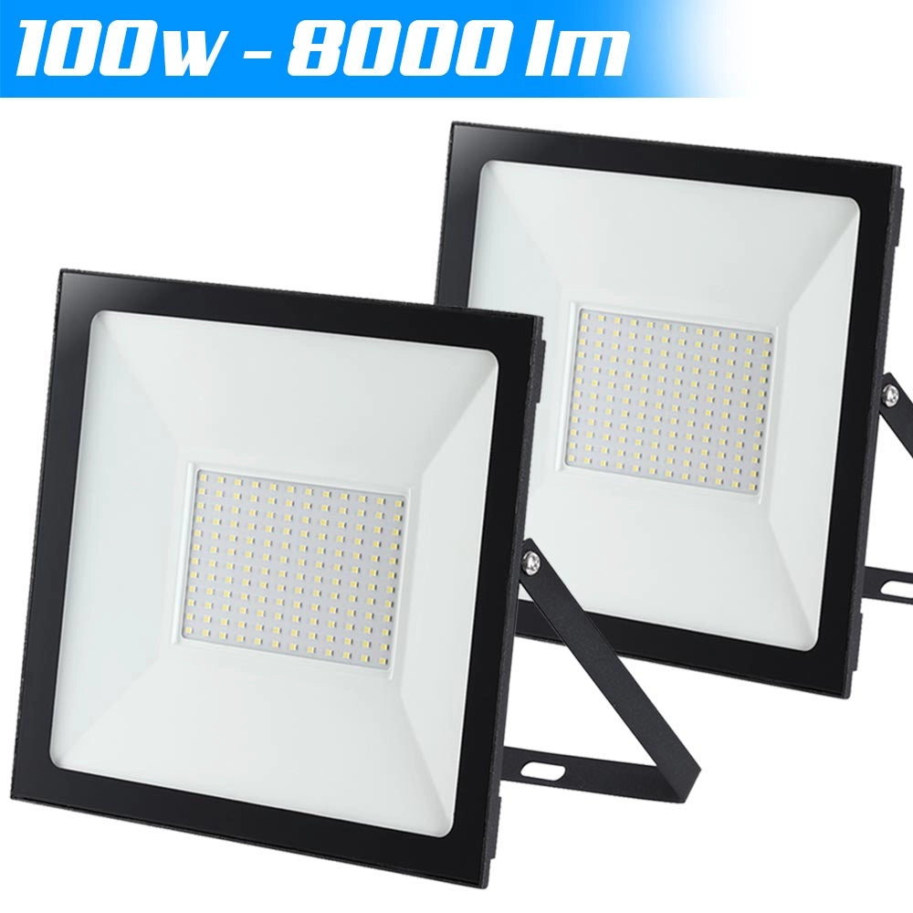 Set 2 Fari Led 100W Luce Alta Luminosita 8000lm Bianco Faro Faretti Esterno Slim